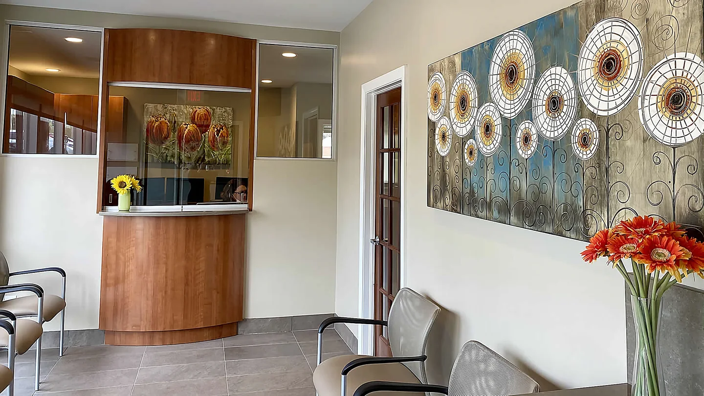 The Schrock Dental reception desk and waiting area